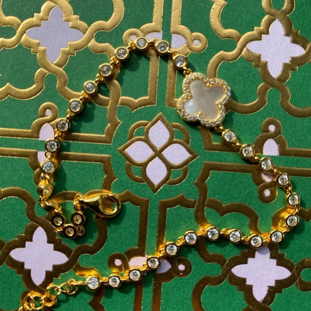 18k gold plated 925 sterling silver mother of Pearl clover bracelet
